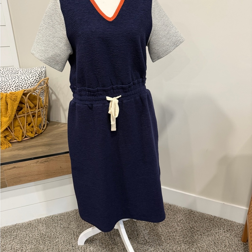 Roolee Navy and Gray Midi Dress with Orange Accent